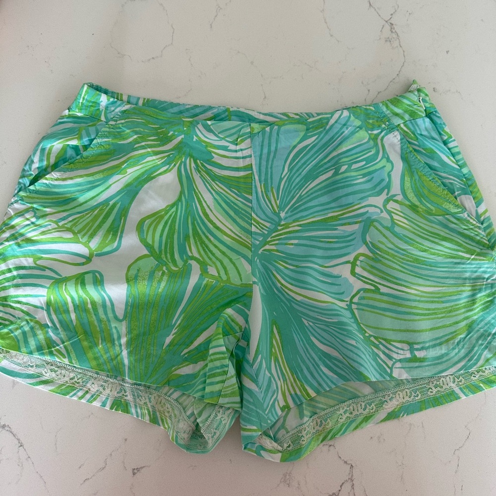 Lilly Pulitzer Jeannie Shorts Green Sheen Fronds Size 8